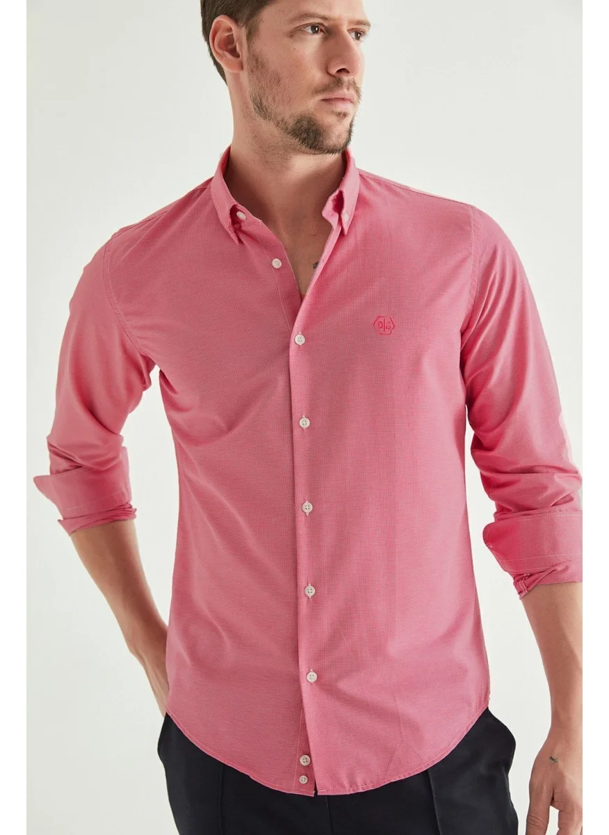 دي أس دامات Slim Fit Fuchsia Gingham Shirt 8HC02ORT10265