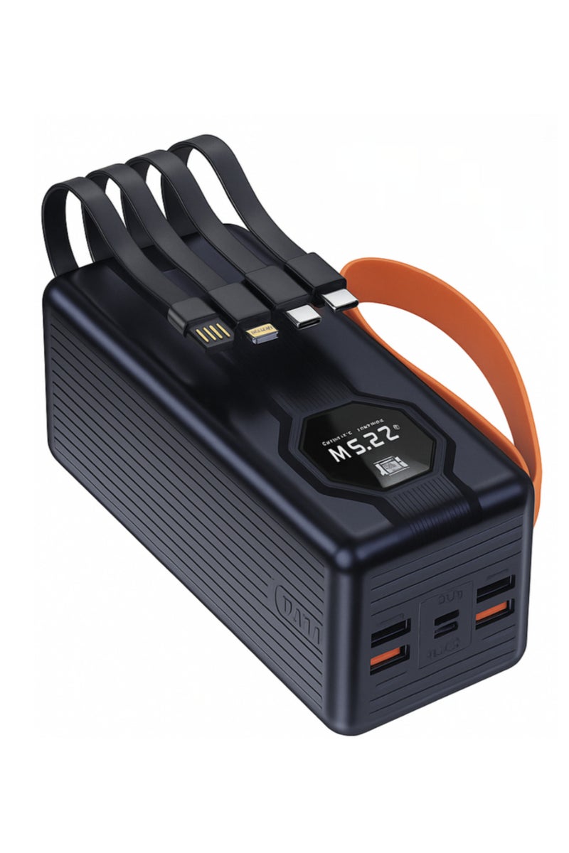 CELIBERY CE-06  50000mAh Dual-Ports Power Bank with LED Light and 22.5W PD Fast Charging – 120W Output, Built-in Cables, Black - Image 1