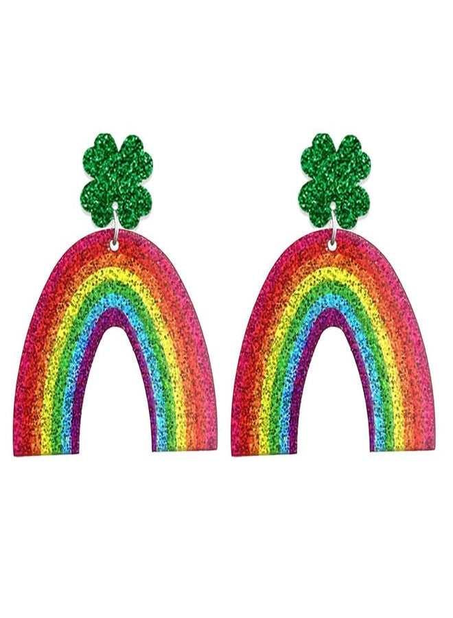 Blingbling St. Patrick Dangle Earrings for Women Acrylic Lucky Shamrocks Earring Qute Four-leaf Clover Drop Earrings Holiday Birthday Jewelry Gifts-Rainbow