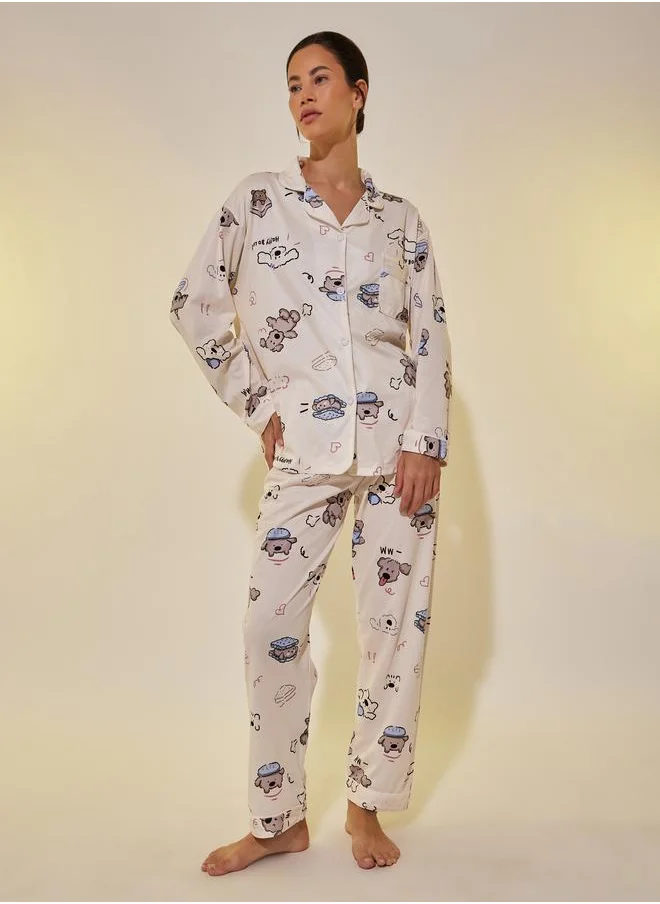 Take Two Take Two Peppy Print Long Sleeve Shirt and Pyjama Set