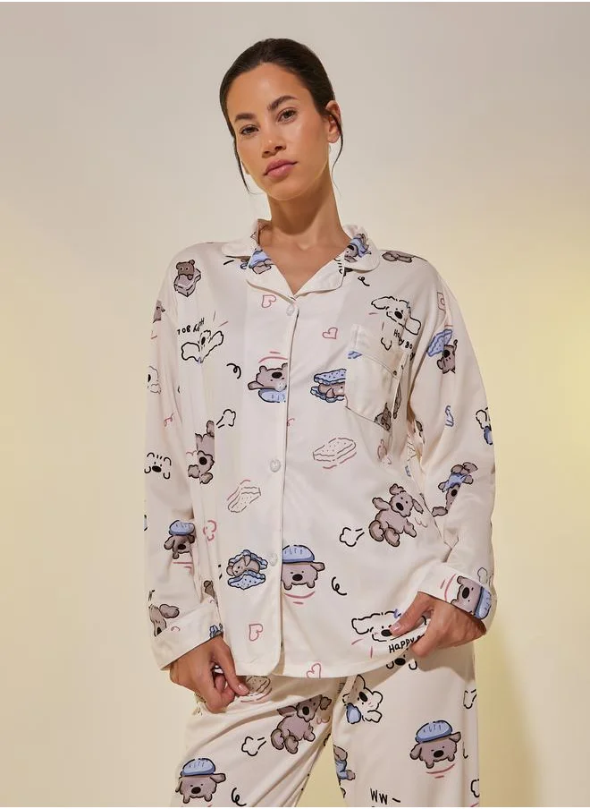Take Two Take Two Peppy Print Long Sleeve Shirt and Pyjama Set