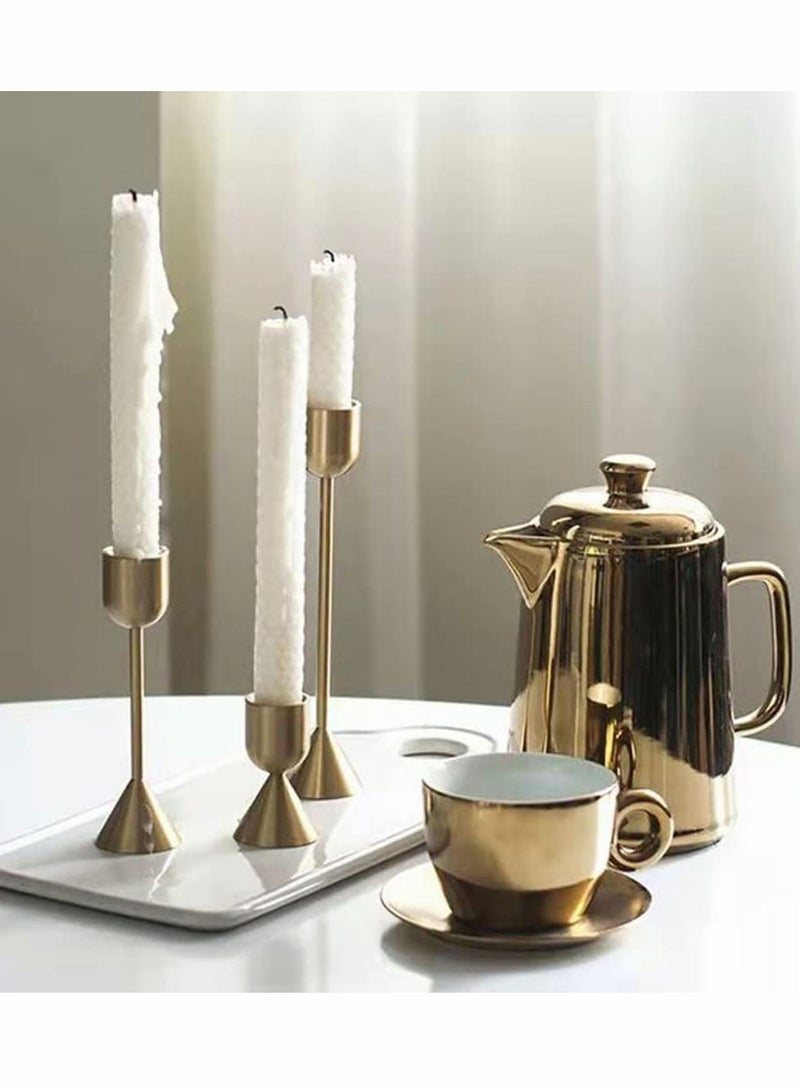 Brass Gold Candlestick Holder - Set of 3 Taper Candle Holder, Vintage Decorative Centerpiece for Table Mantel Wedding Housewarming Gift