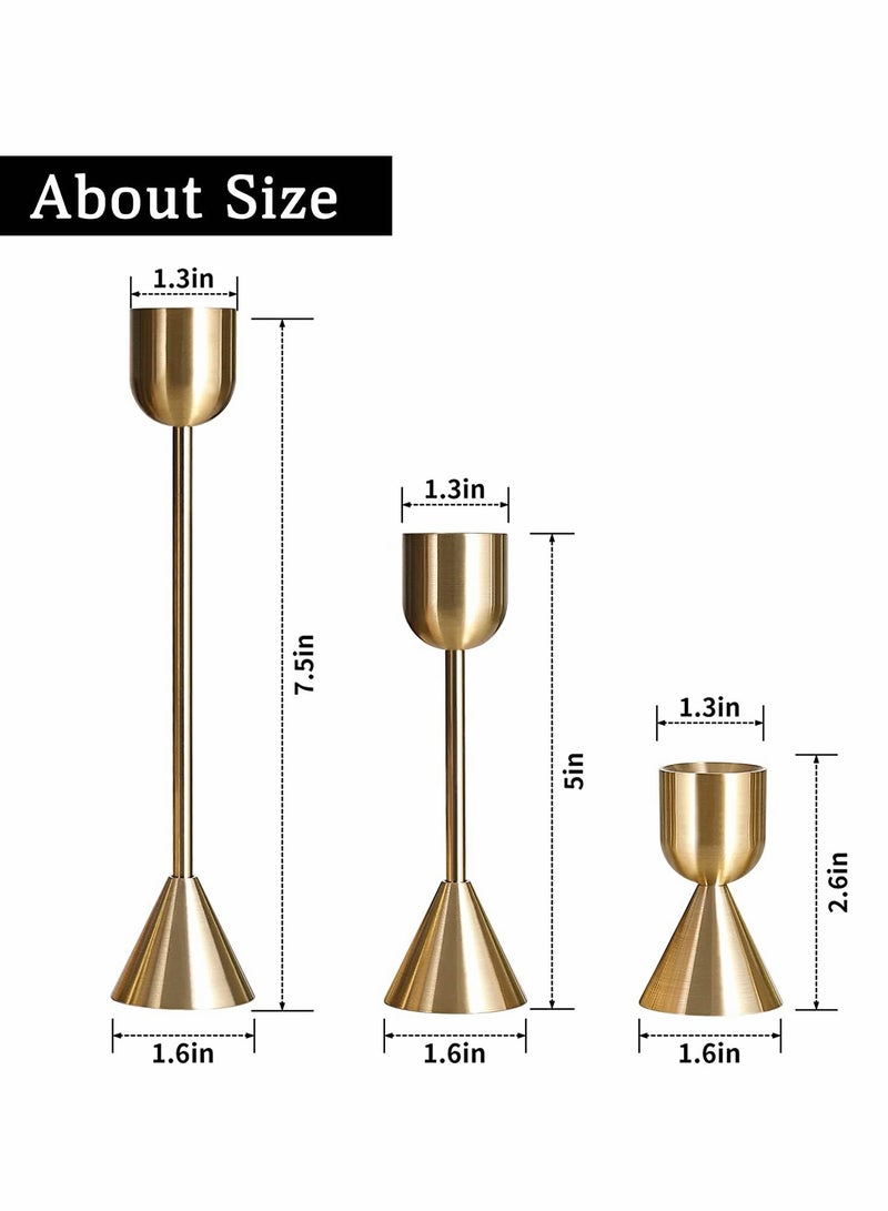 Brass Gold Candlestick Holder - Set of 3 Taper Candle Holder, Vintage Decorative Centerpiece for Table Mantel Wedding Housewarming Gift