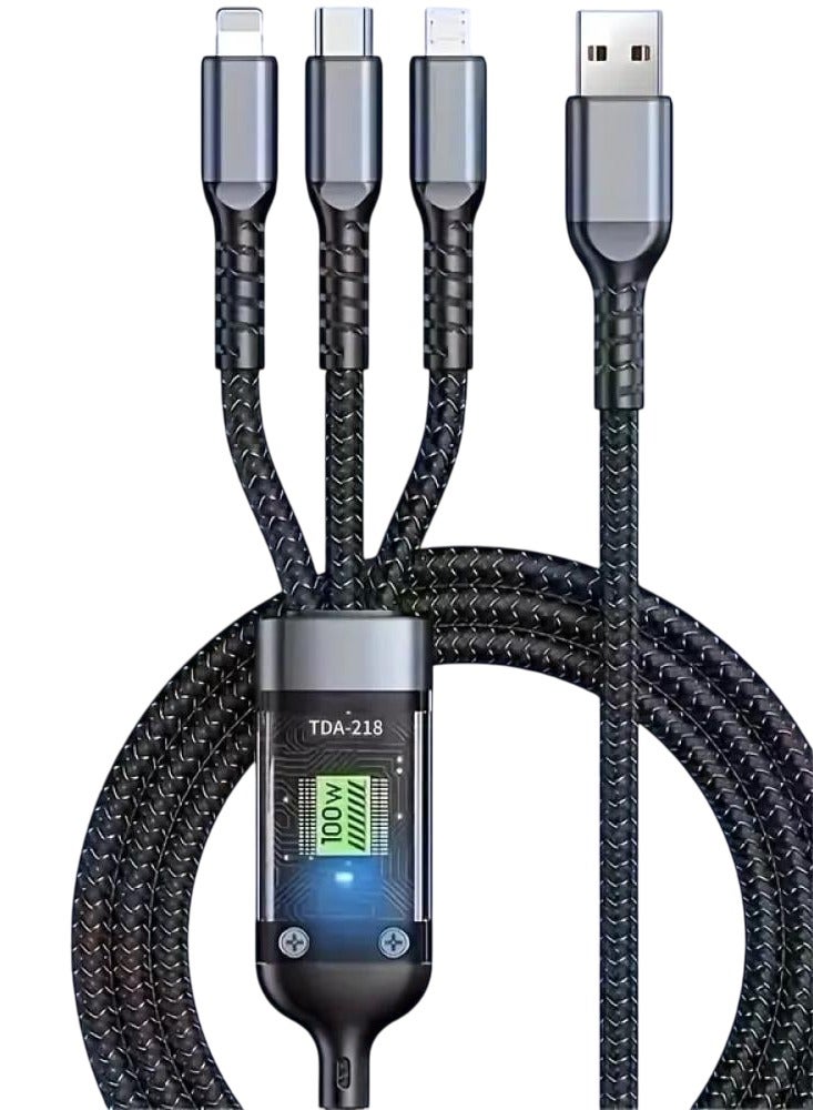 3 in 1 Fast Charging 100W Cable For Micro + Lightning + Type-C