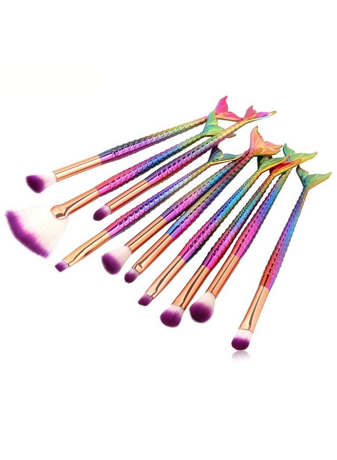 Tenmon 10 Pcs Mermaid Eye Makeup Brushes Set, Professional Eyeshadow Makeup Brushes Set With Soft Synthetic Hairs For Eyeshadow, Concealer, Eyeliner, Brow Blending, Highlighter Brush Tool - Image 1