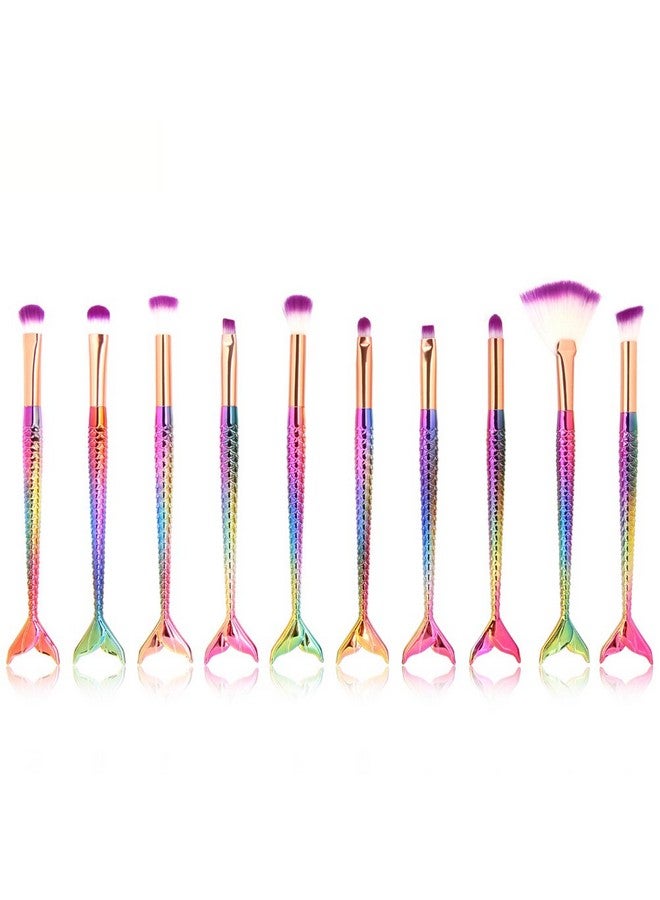 Tenmon 10 Pcs Mermaid Eye Makeup Brushes Set, Professional Eyeshadow Makeup Brushes Set With Soft Synthetic Hairs For Eyeshadow, Concealer, Eyeliner, Brow Blending, Highlighter Brush Tool - Image 2