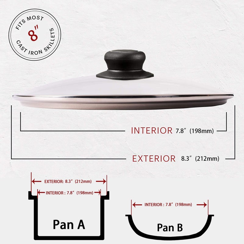 CORYTAO 8 Inch Glass Lid for Frying Pan Lid, Fry Pan Lid, Skillet Lid, Pan Lid with Handle Compatible with Lodge 8 Inch Cast Iron Skillet - Glass Cover, 8", Clear - Image 2