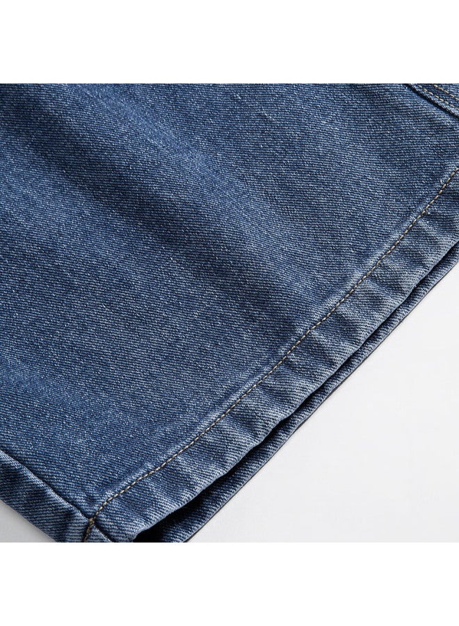 Glm Fleece-lined Men's Denim Jeans Winter Trendy Straight-leg Pants Casual Loose Fit Black Fleece-lined 2XL - Image 3