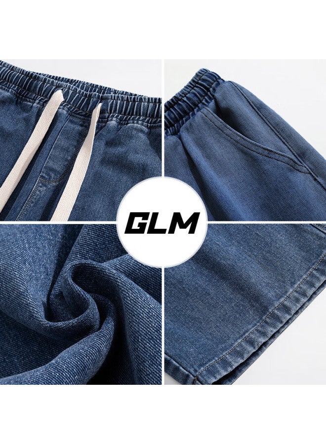 Glm Fleece-lined Men's Denim Jeans Winter Trendy Straight-leg Pants Casual Loose Fit Black Fleece-lined 2XL - Image 1