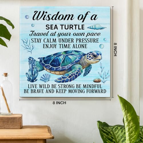 VAHATAN Sea Turtle Decor Inspirational Wall Decor for Office Bedroom Living Room Bathroom Home Decorations, Sea Turtle Wall Art Gifts for Turtles Lovers, Framed Posters Beach Themed Decoration, 8 x 8 Inches - Image 2