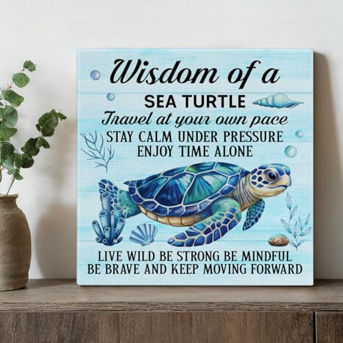VAHATAN Sea Turtle Decor Inspirational Wall Decor for Office Bedroom Living Room Bathroom Home Decorations, Sea Turtle Wall Art Gifts for Turtles Lovers, Framed Posters Beach Themed Decoration, 8 x 8 Inches - Image 4