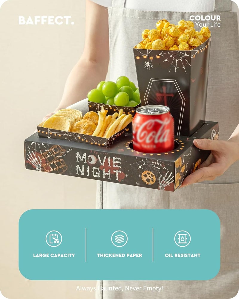 baffect Movie Night Snack Trays 100pcs Include 20 Movie Night Trays, 20 Popcorn Boxes, 20 Salad Bowls, 20 Nacho Bowls, 20 Movie Party Invitations, Horror Movie Night Supplies for Nacho Bar - Image 2