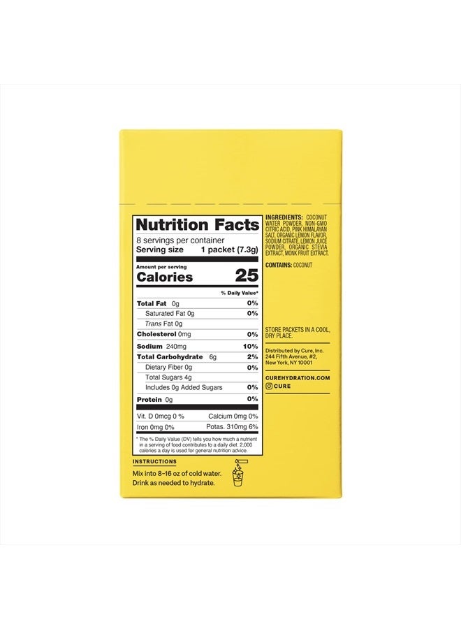 Cure Hydration Plant-Based Electrolyte Drink Mix | No Added Sugar | FSA & HSA | Dehydration Relief Powder Made with Coconut Water | Non-GMO | Vegan | Box of 8 Packets - Lemonade - Image 2