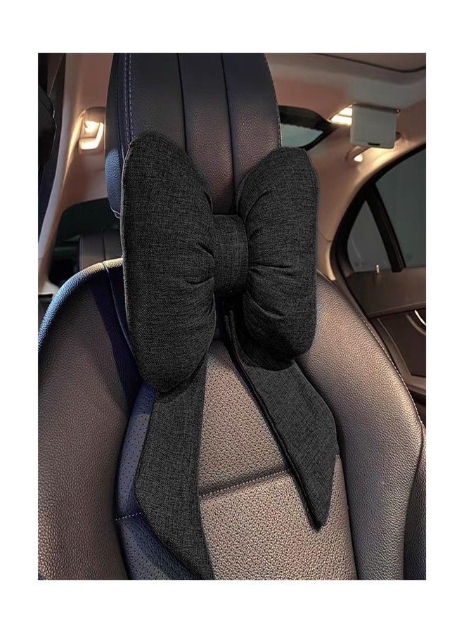 Bittwee Bow Car Headrest Pillow, Breathable Memory Foam Vehicle Neck Pillow with Adjustable Strap, Ergonomic Auto Neck Support Cushion for Pain Pressure Relief, Universal for Most Cars (Black) - Image 1