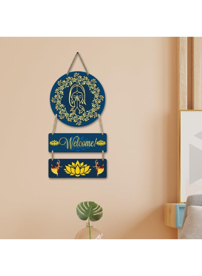 eCraftIndia Namaste Lady Welcome Wooden Wall Hanging Decor| Door Hanging Decorative Item| Home Decor Item | Wall Hanging for Living Room Bedroom Home Decoration Office | Wall Art Gift for Housewarming - Image 1