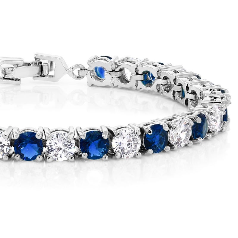 GEM STONE KING Sparkling Multi-Color Round Cubic Zirconia CZ Women's Tennis Bracelet (7.50 cttw, 7 Inch), Blue and White - Image 2