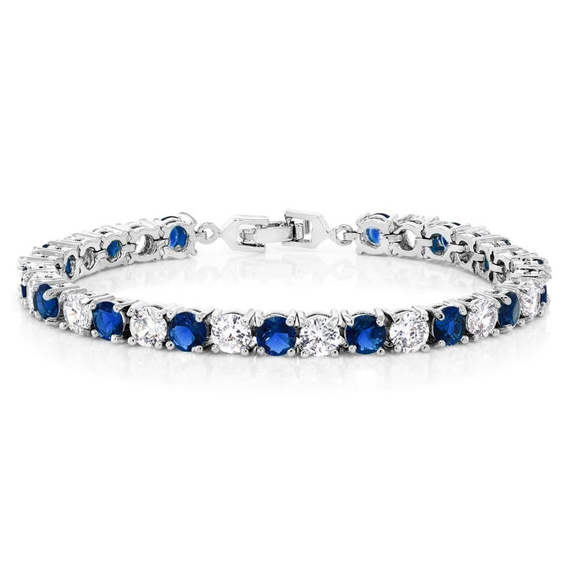 GEM STONE KING Sparkling Multi-Color Round Cubic Zirconia CZ Women's Tennis Bracelet (7.50 cttw, 7 Inch), Blue and White - Image 1