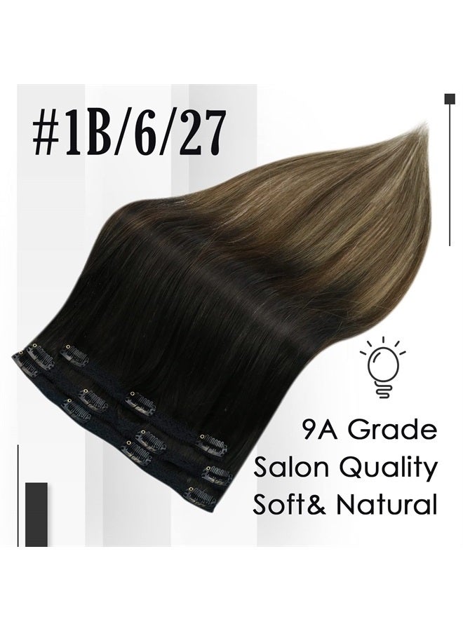 Full Shine إضافات شعر بلاك روتس بشري مع مشابك شعر ريمي بلون بالياج 3 قطع 60 جرام أومبري بني مع أشقر عسل شعر مستقيم مشابك - Image 2