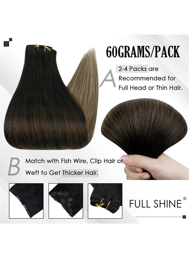 Full Shine إضافات شعر بلاك روتس بشري مع مشابك شعر ريمي بلون بالياج 3 قطع 60 جرام أومبري بني مع أشقر عسل شعر مستقيم مشابك - Image 4
