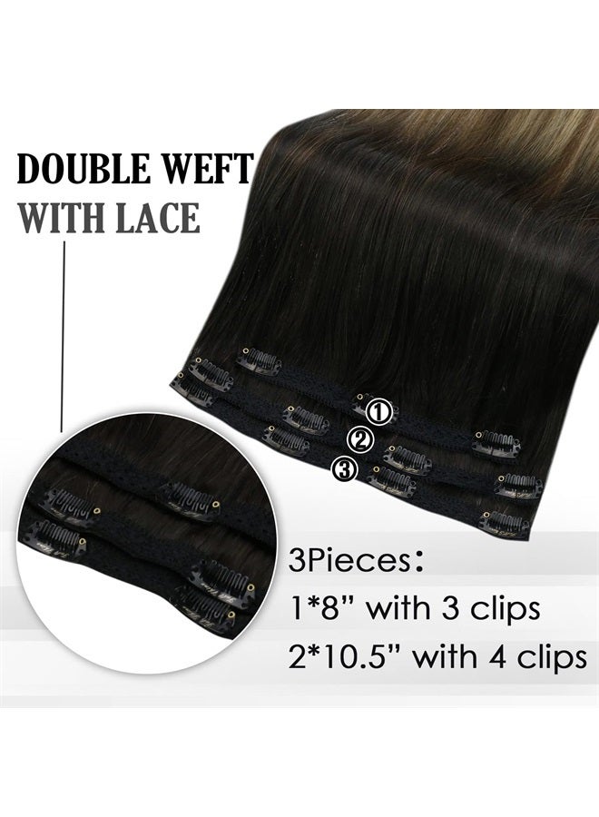 Full Shine إضافات شعر بلاك روتس بشري مع مشابك شعر ريمي بلون بالياج 3 قطع 60 جرام أومبري بني مع أشقر عسل شعر مستقيم مشابك - Image 3