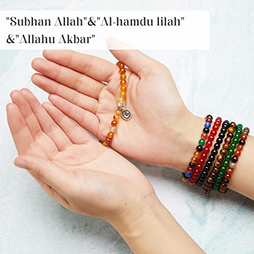 Jadive سلسلة تسبيح إسلامية 7 قطع مع خرزات صلاة للمسلمين، 33 خرزة، 6 مم، سلسلة مسابحة وسلسلة تسبيح، مجوهرات مسلمة للنساء، هدايا إسلامية، هدايا عيد (أسلوب جديد) - Image 4
