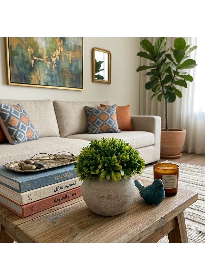 Artificial Boxwood Topiary Ball Ornament in Modern Stone-Finish Pot - Decorative Home & Office Accent. - Image 2