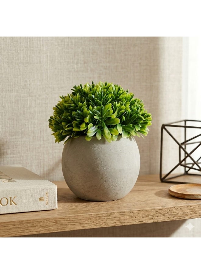 Artificial Boxwood Topiary Ball Ornament in Modern Stone-Finish Pot - Decorative Home & Office Accent. - Image 1