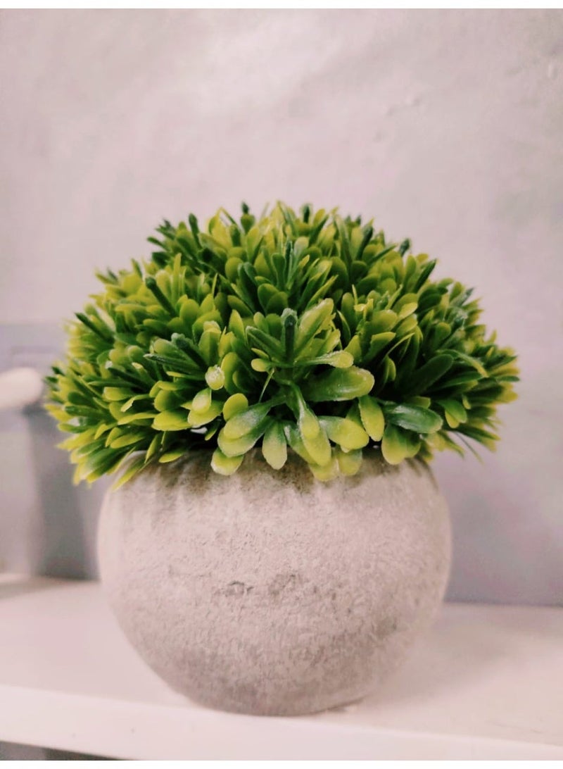 Artificial Boxwood Topiary Ball Ornament in Modern Stone-Finish Pot - Decorative Home & Office Accent. - Image 3