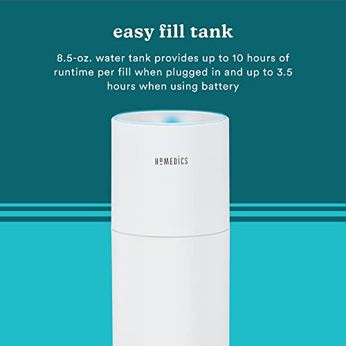Homedics Portable Humidifier - Small Air Humidifiers for Bedroom, Plants, Office, Travel - Cool Mist Humidifiers, Color-Changing Accent Light, 2 Mist Settings, White - Image 3