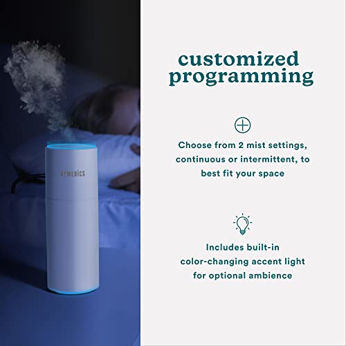 Homedics Portable Humidifier - Small Air Humidifiers for Bedroom, Plants, Office, Travel - Cool Mist Humidifiers, Color-Changing Accent Light, 2 Mist Settings, White - Image 4