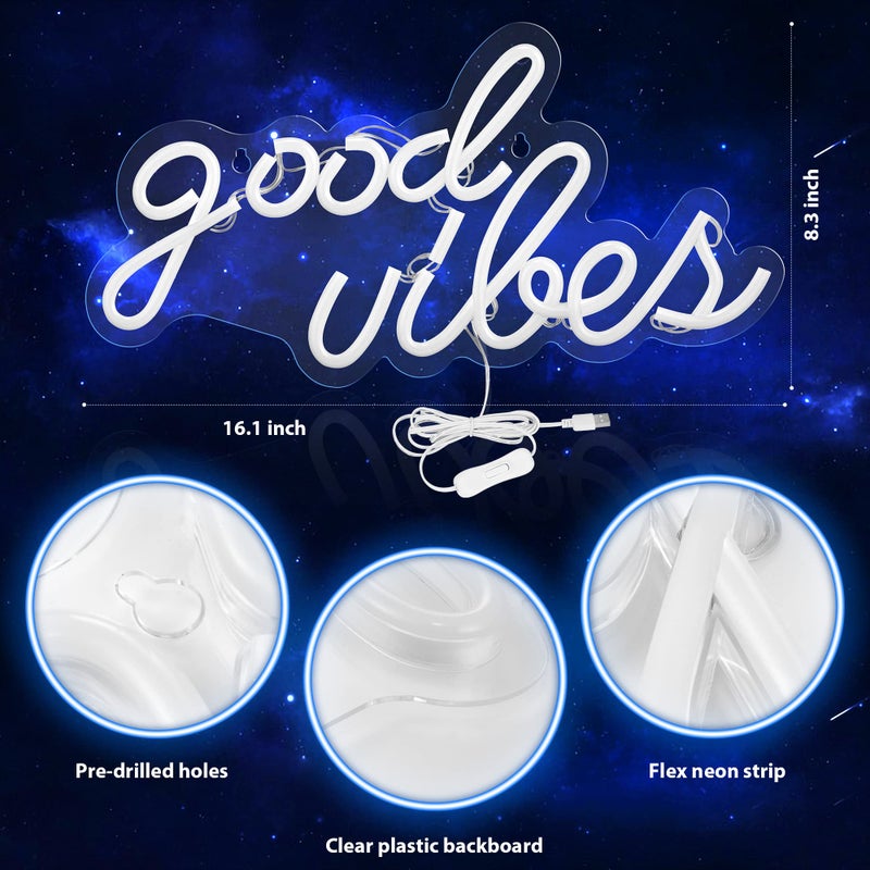 Olekki Blue Good Vibes Neon Sign - LED Neon Signs for Wall Decor, Neon Lights for Bedroom, Neon Wall Signs (16.1 x 8.3 inch) - Image 3