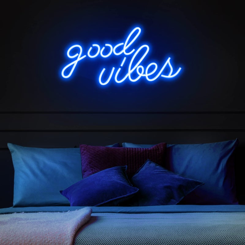 Olekki Blue Good Vibes Neon Sign - LED Neon Signs for Wall Decor, Neon Lights for Bedroom, Neon Wall Signs (16.1 x 8.3 inch) - Image 2