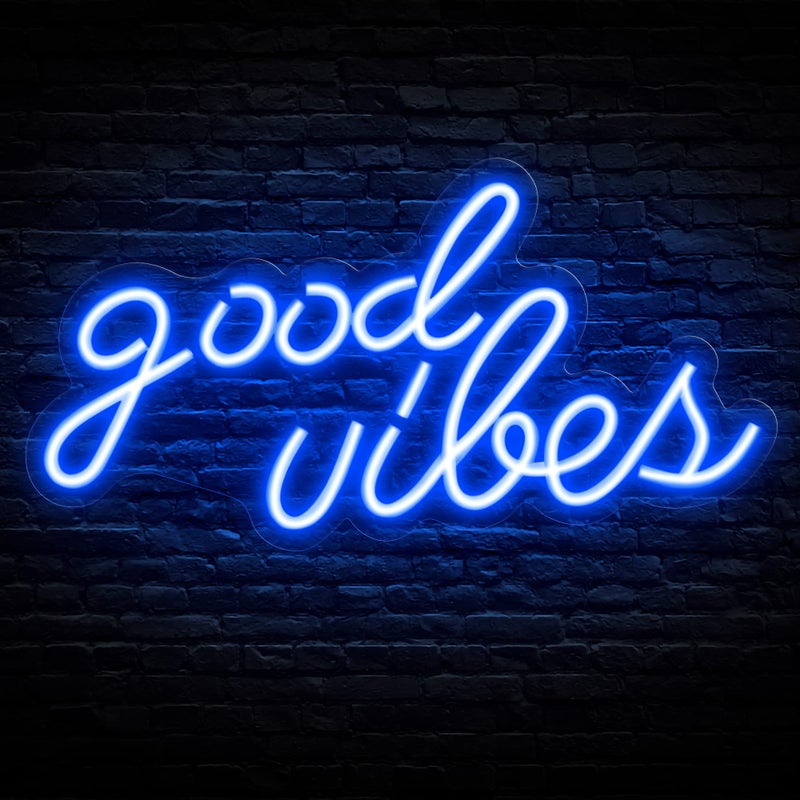 Olekki Blue Good Vibes Neon Sign - LED Neon Signs for Wall Decor, Neon Lights for Bedroom, Neon Wall Signs (16.1 x 8.3 inch) - Image 1