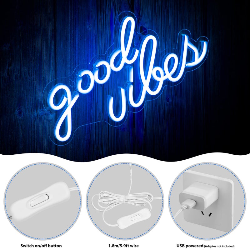 Olekki Blue Good Vibes Neon Sign - LED Neon Signs for Wall Decor, Neon Lights for Bedroom, Neon Wall Signs (16.1 x 8.3 inch) - Image 5