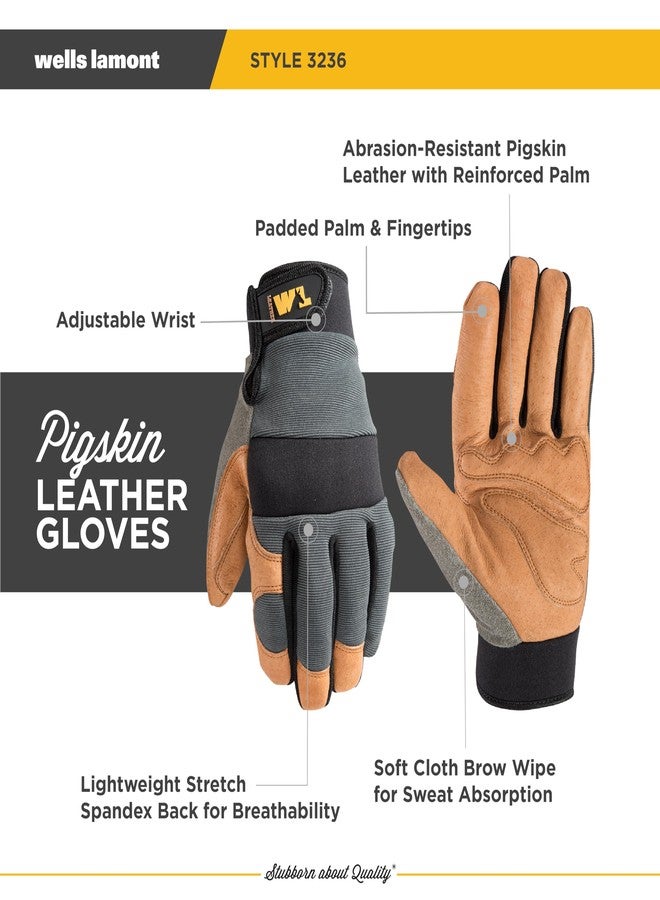 Wells Lamont Men's Heavy Duty Leather Palm Hybrid Spandex Work Gloves, Large (3236L), Gray - Image 2
