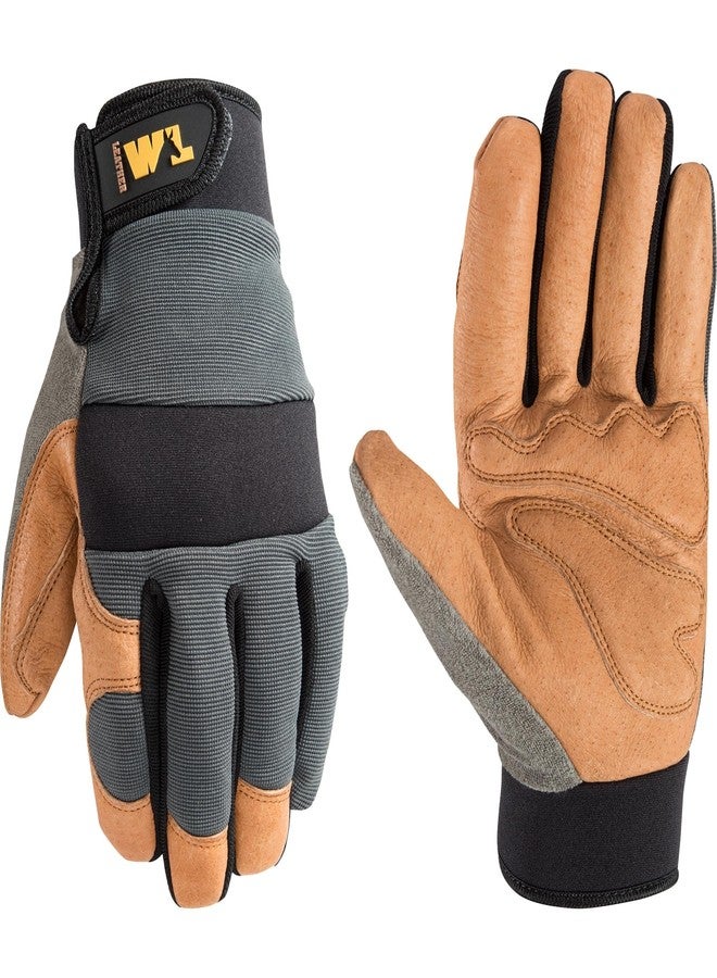 Wells Lamont Men's Heavy Duty Leather Palm Hybrid Spandex Work Gloves, Large (3236L), Gray - Image 1