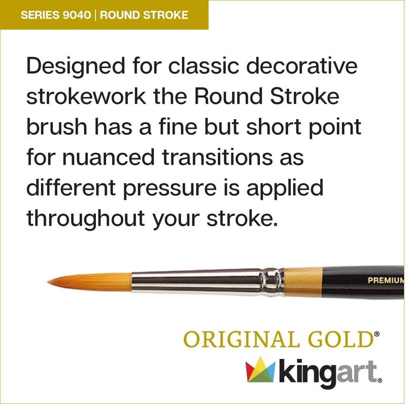 Premium Original Gold 9040-4 Round Stroke Series Artist Brush, Golden Taklon Synthetic Hair, Short Handle, for Acrylic, Watercolor, Oil and Gouache Painting, Size 4