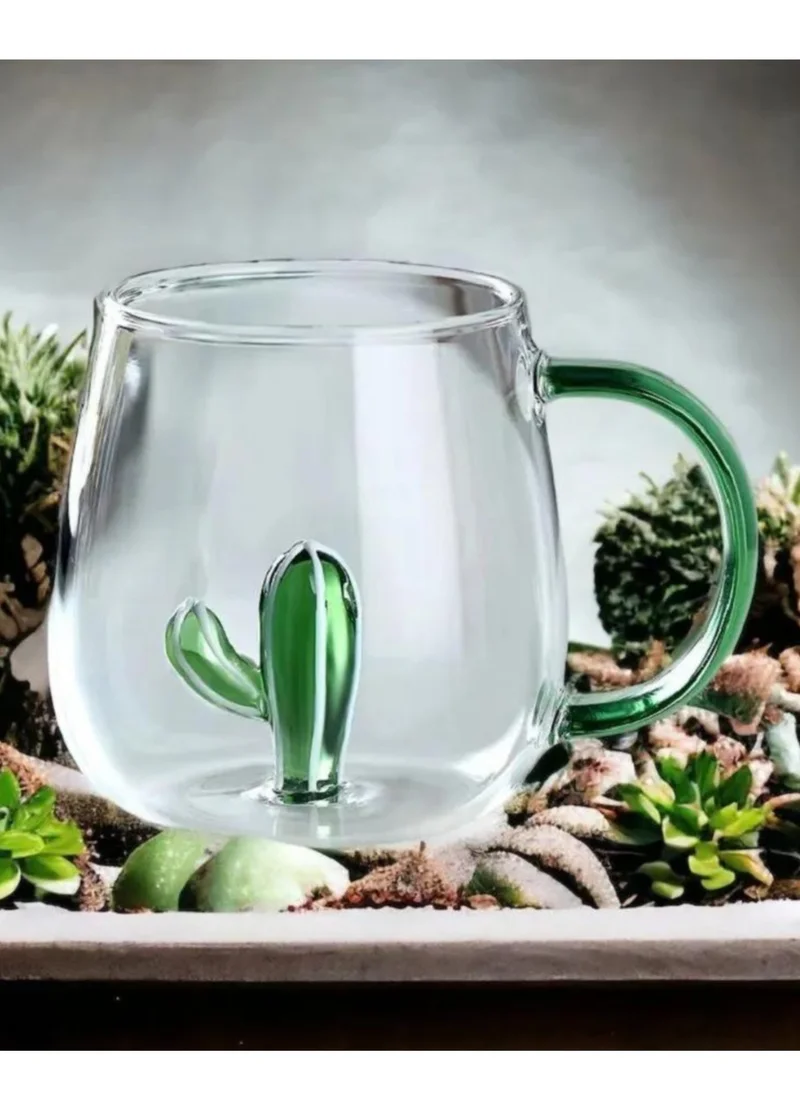 1Chase Borosilicate Three-Dimensional Coffee Cup with Handle 300 ML (Cactus)