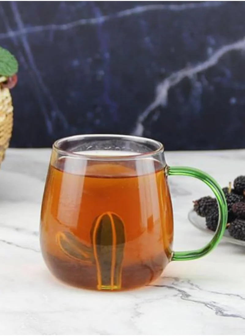 1Chase Borosilicate Three-Dimensional Coffee Cup with Handle 300 ML (Cactus)