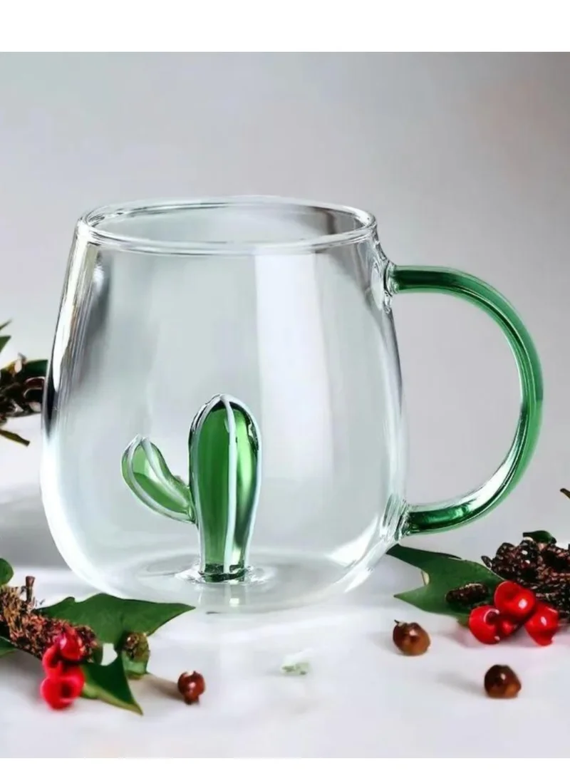 1Chase Borosilicate Three-Dimensional Coffee Cup with Handle 300 ML (Cactus)