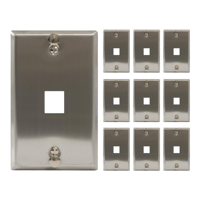 ICC 1Port Keystone Wall Plate 10 Pack UL Listed Stainless Steel with Hanging Standoffs Single Gang Wall Plate for RJ45 RJ11RJ12 6P6C Jack Brushed Finish - Image 2