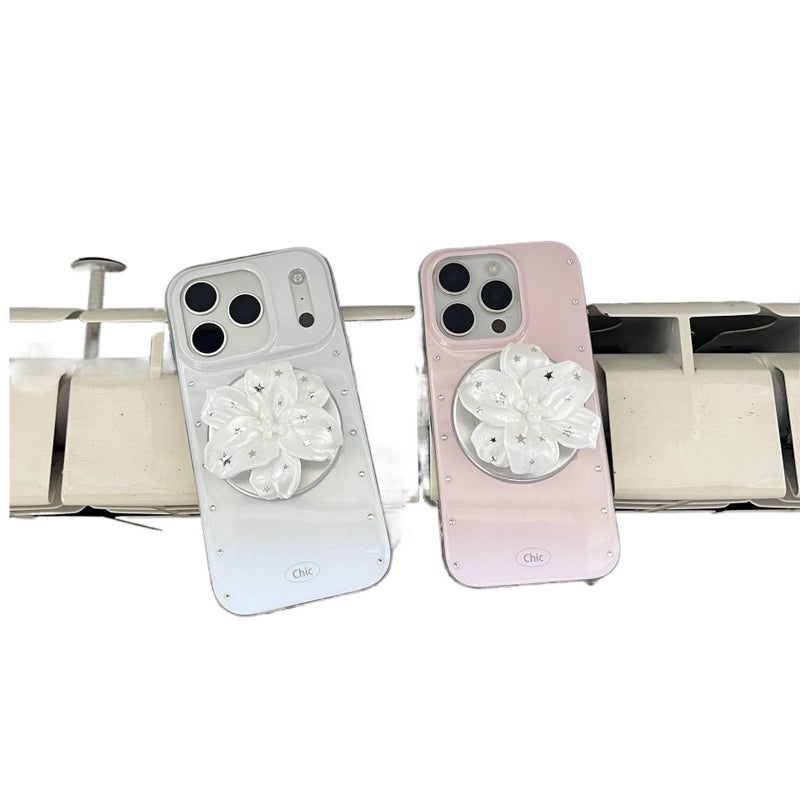 Drop Protection iPhone 16 Pro Max Scratch Resistant PC for iPhone 16 16 Plus 16 Pro 16 Pro Max with Flower Pattern and Kickstand in Lily White - Image 2