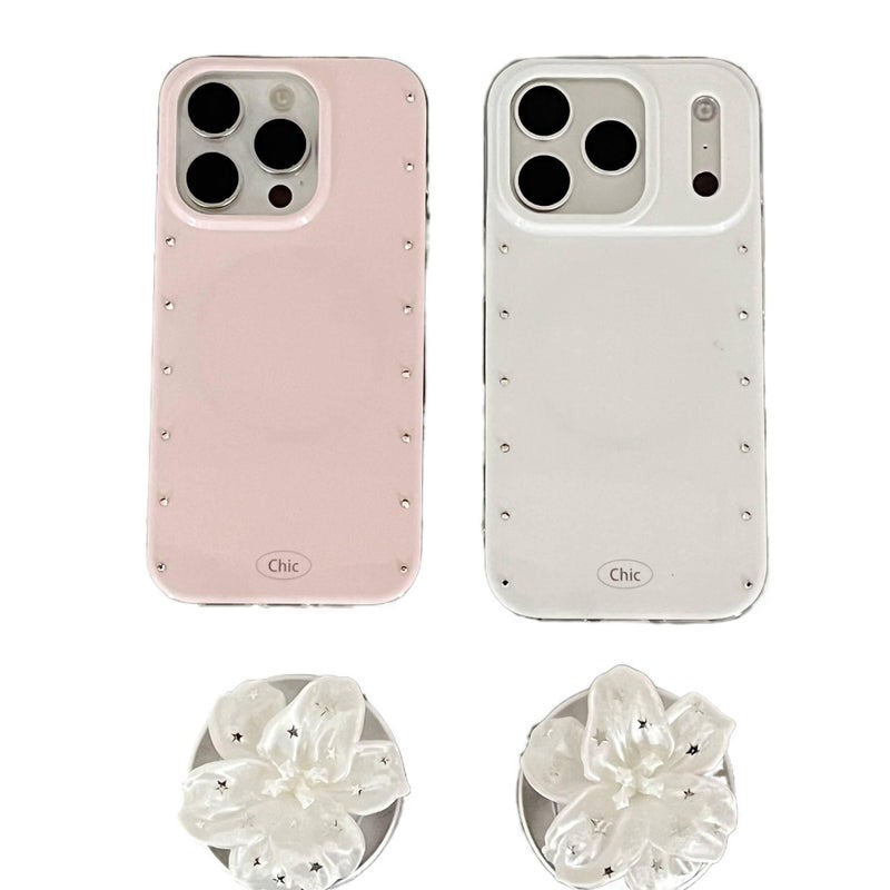 Drop Protection iPhone 16 Pro Max Scratch Resistant PC for iPhone 16 16 Plus 16 Pro 16 Pro Max with Flower Pattern and Kickstand in Lily White - Image 1