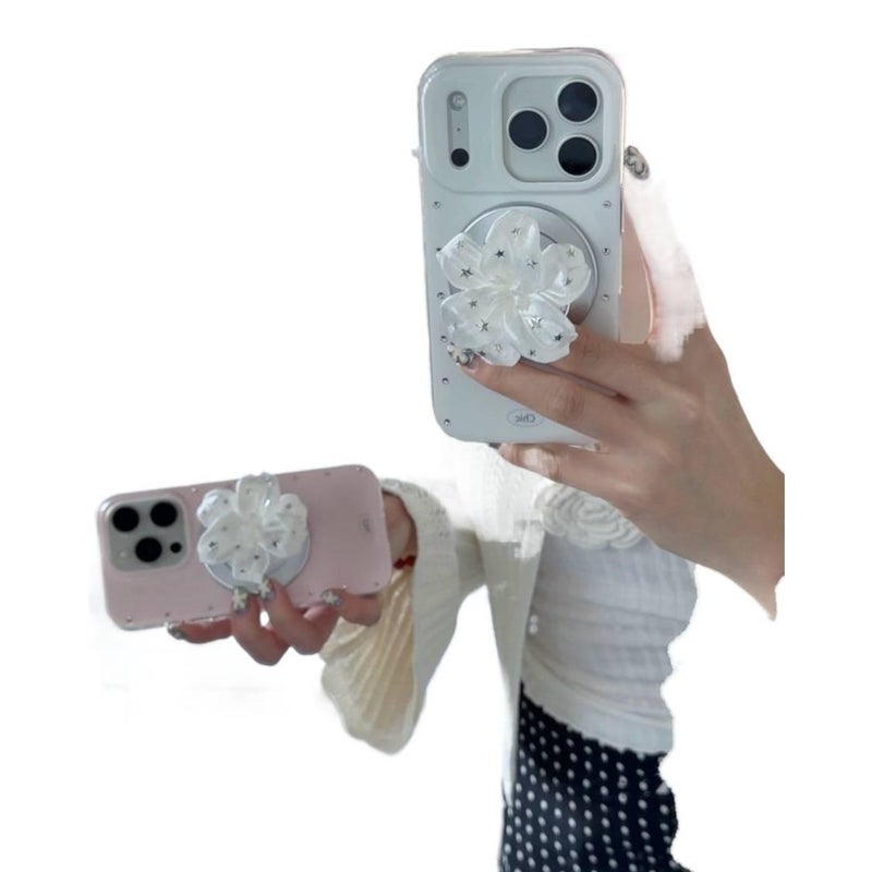Drop Protection iPhone 16 Pro Max Scratch Resistant PC for iPhone 16 16 Plus 16 Pro 16 Pro Max with Flower Pattern and Kickstand in Lily White - Image 5