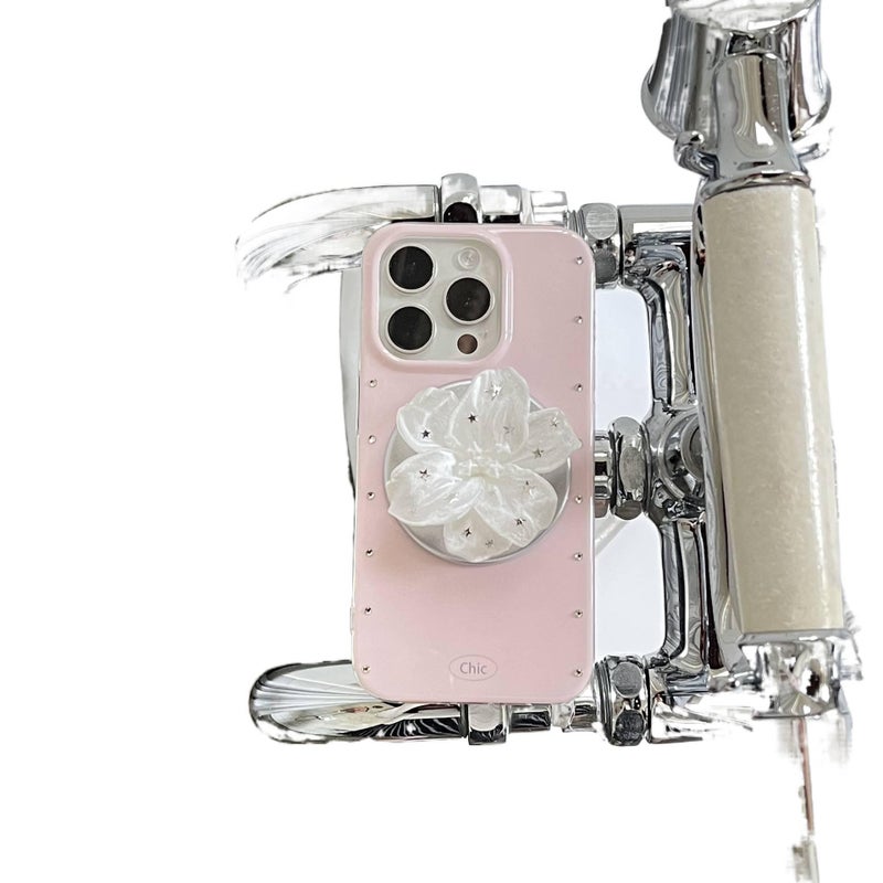 Drop Protection iPhone 16 Pro Max Scratch Resistant PC for iPhone 16 16 Plus 16 Pro 16 Pro Max with Flower Pattern and Kickstand in Lily White - Image 4