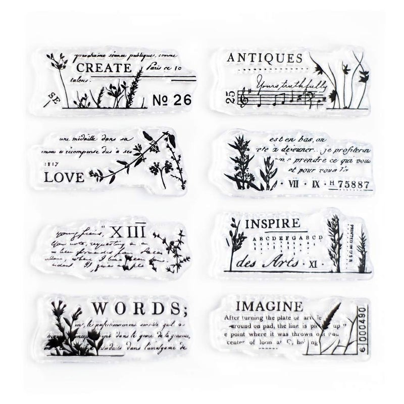 Floral Words Small Clear Stamps 4x4 inch by Wintertime Crafts for Scrapbooking and Art Journals Vintage Inspirational Stamps