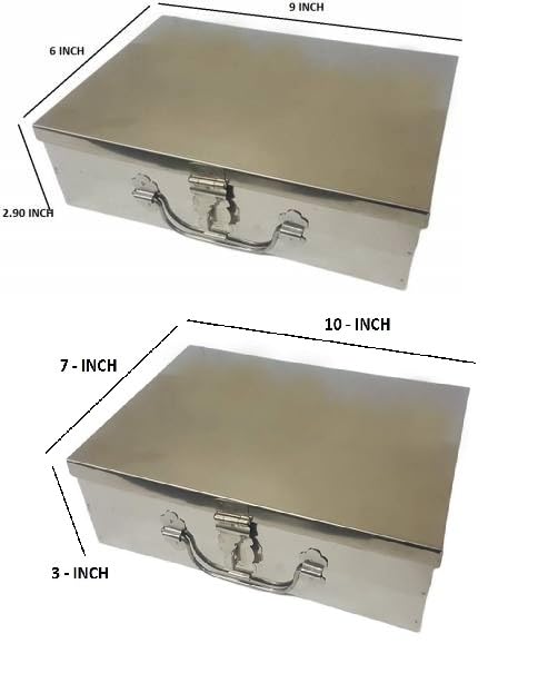 GvanyS Stainless Steel Rectangular Empty Medicines StorageFirst Aid Box For all use Set of 2 pic Silver color 1st 9 inch 2nd10 inch - Image 4
