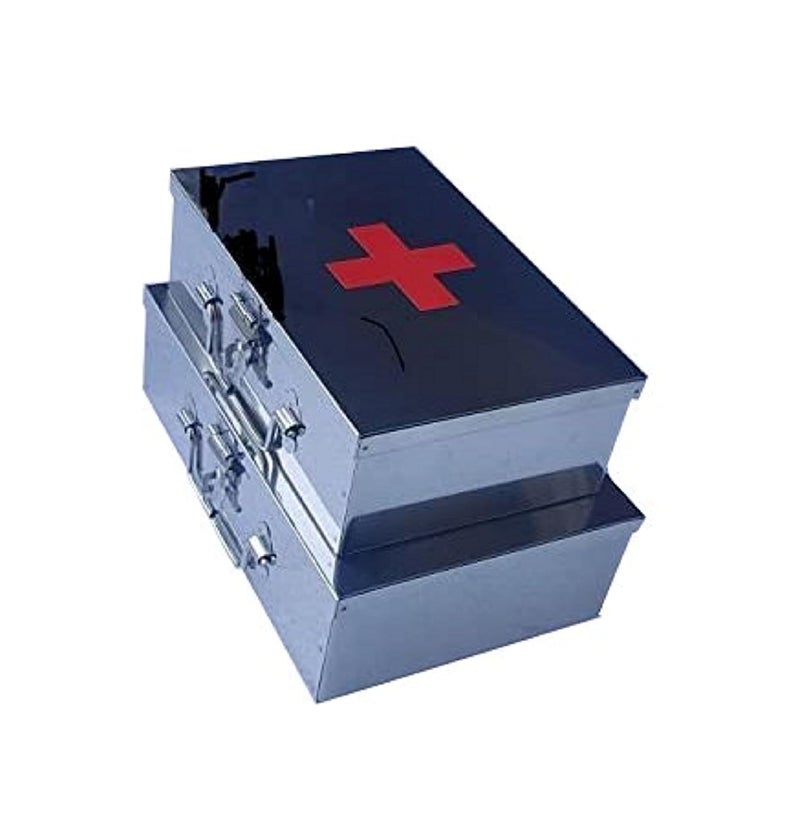 GvanyS Stainless Steel Rectangular Empty Medicines StorageFirst Aid Box For all use Set of 2 pic Silver color 1st 9 inch 2nd10 inch - Image 3