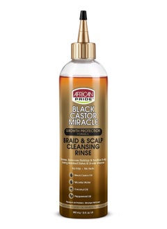 African Pride Black Castor Miracle Braid & Scalp Cleansing Rinse - Removes Hair Build Up & Soothes Scalp, No Frizz, Contains Black Castor Oil, Micellar Water, Coconut Oil, Peppermint Oil, 12 oz