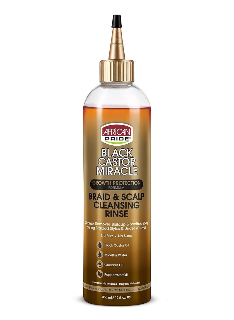 African Pride - African Pride Black Castor Miracle Braid & Scalp Cleansing Rinse - Removes Hair Build Up & Soothes Scalp, No Frizz, Contains Black Castor Oil, Micellar Water, Coconut Oil, Peppermint Oil, 12 oz - Image 1